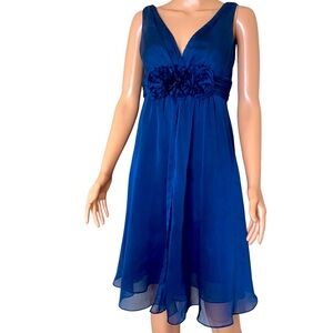 Adrianna Papell dress Navy blue Chiffon Layered Rosette Cocktail Evening SZ 4